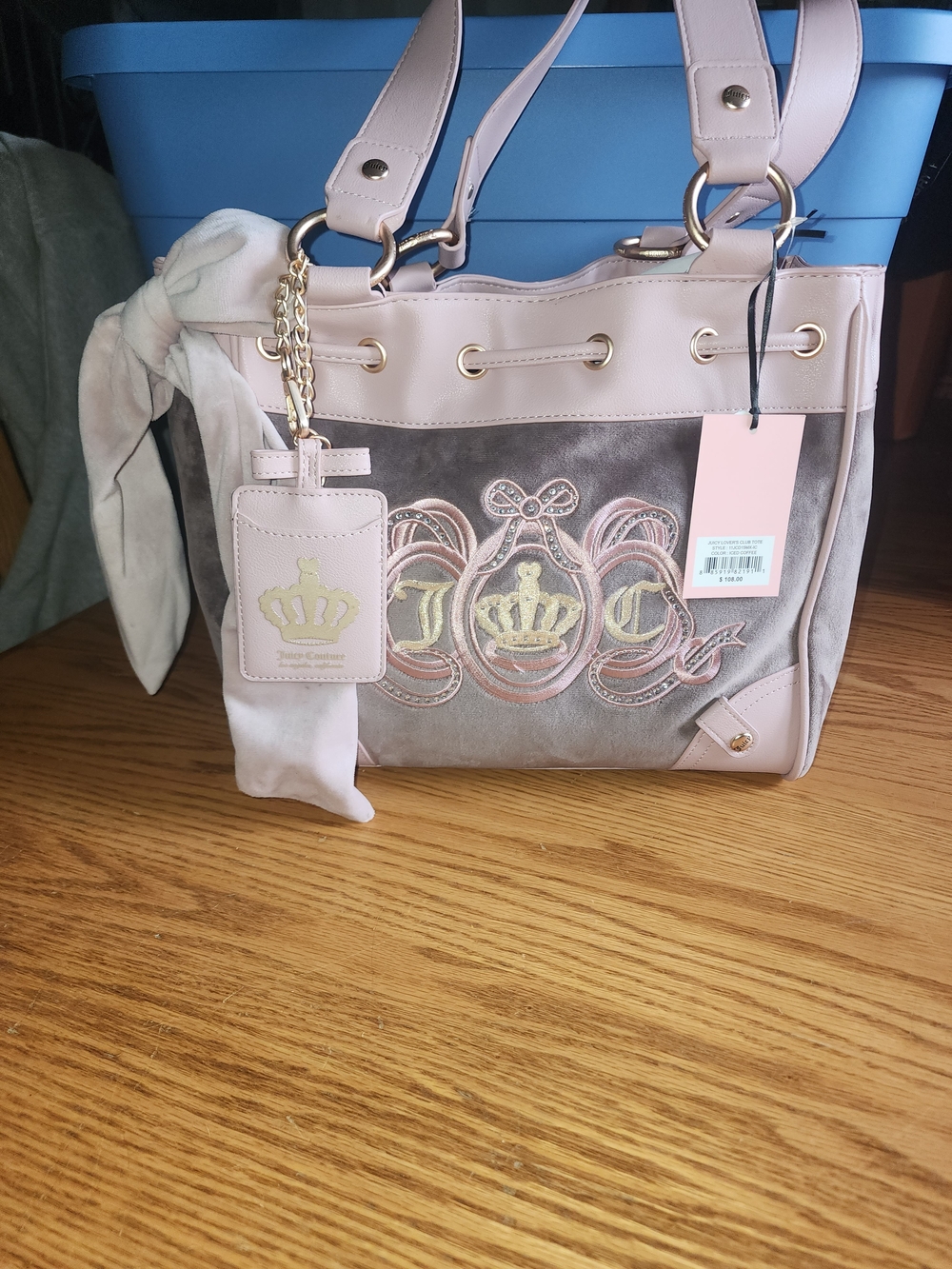 Juicy Couture Juicy Lover’s Club Daydreamer Tote Iced Coffee Pink Velour Bow NWT